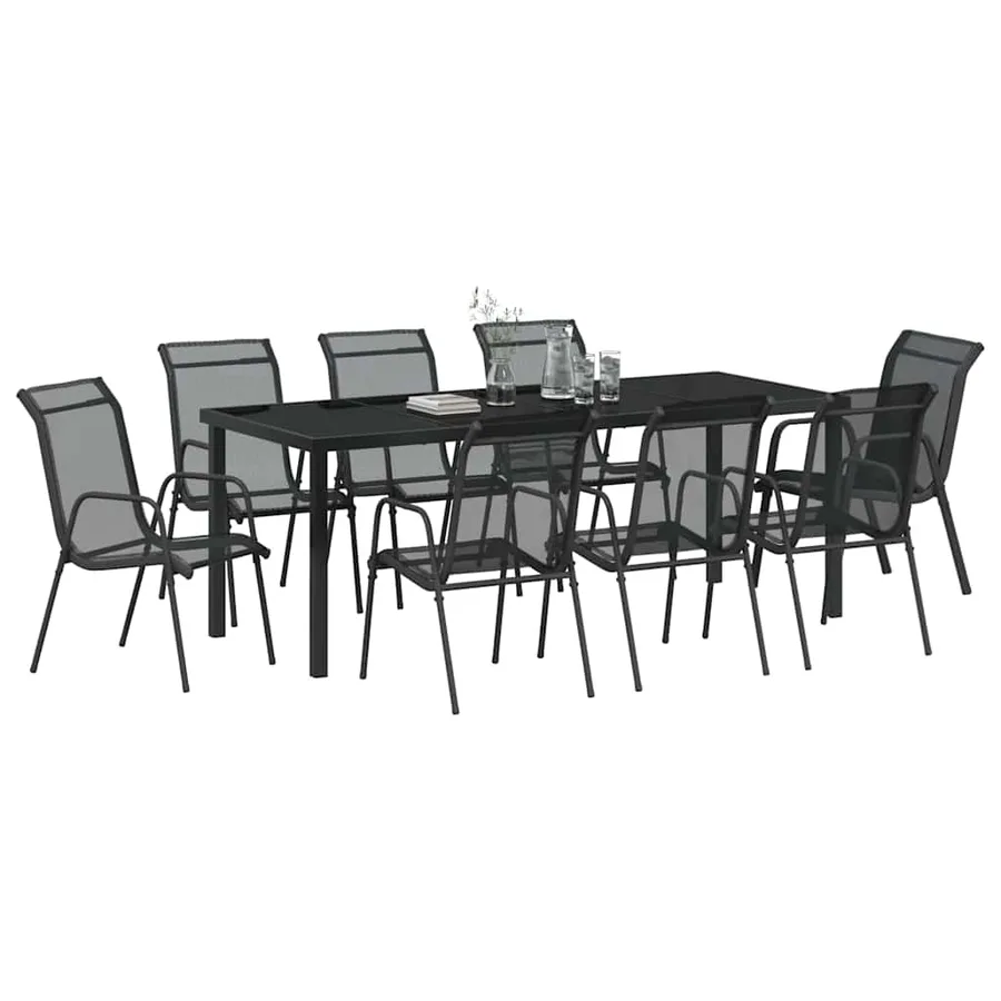 Ensemble de salle à manger pour jardin 9 pcs Noir - 3