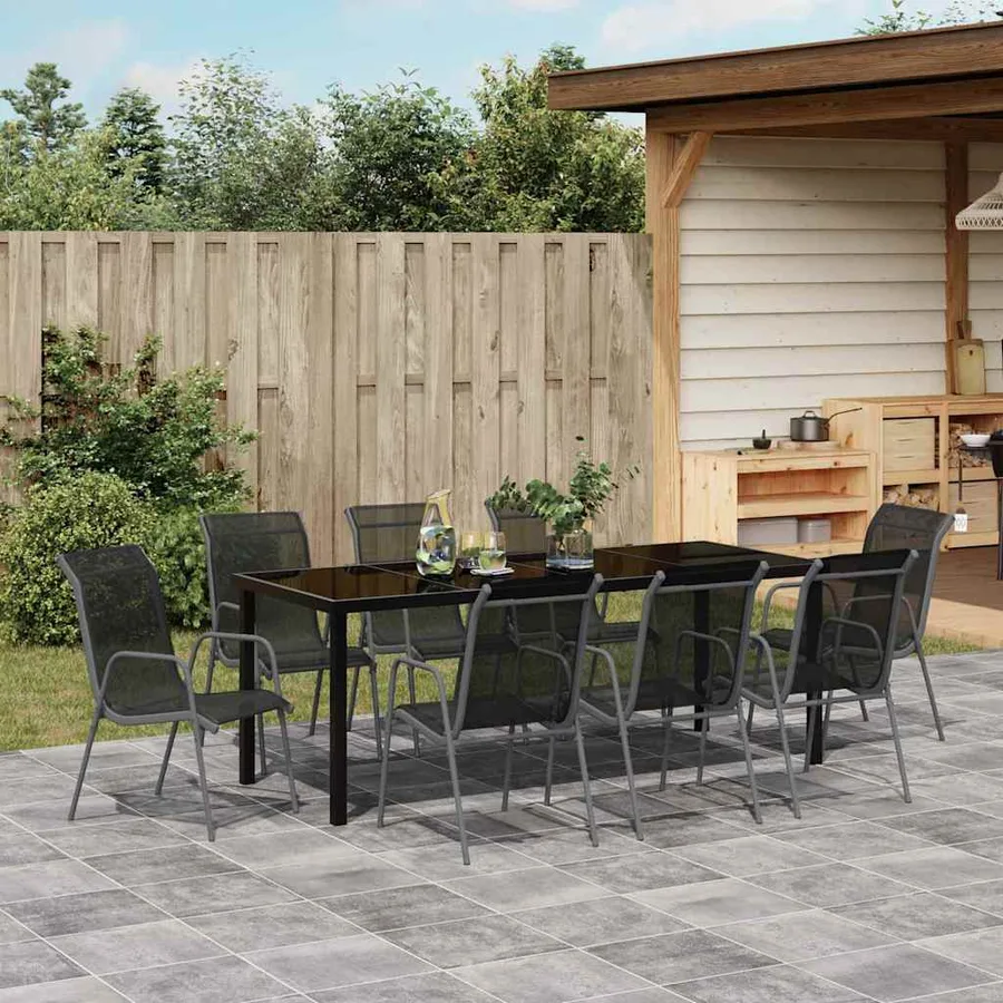 Ensemble de salle à manger pour jardin 9 pcs Noir - 4