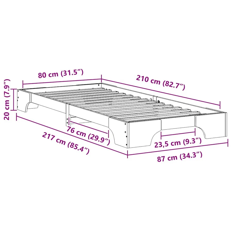 Cadre de lit Marron 80 x 210 cm Pin massif - 9