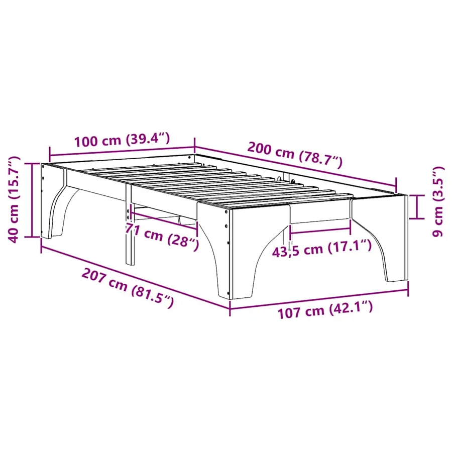 Cadre de lit Blanc 100 x 200 cm Pin massif - 8
