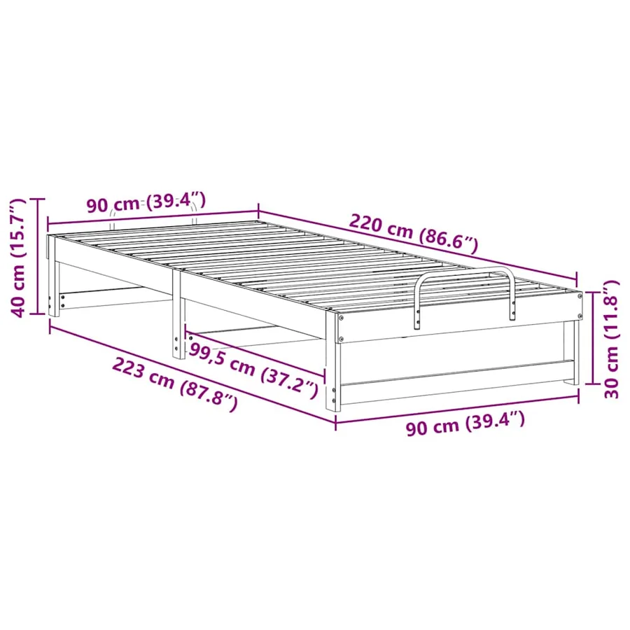Cadre de lit Blanc 90 x 220 cm Pin massif - 10