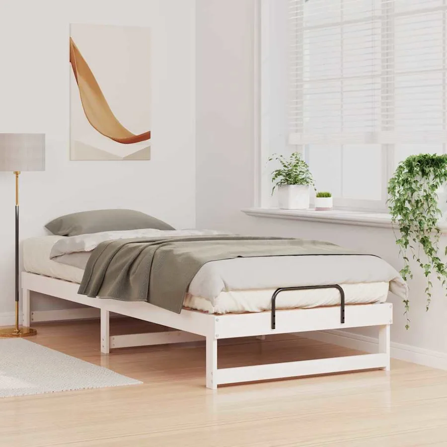Cadre de lit Blanc 90 x 220 cm Pin massif - 3