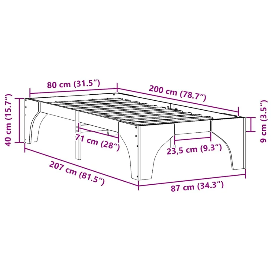 Cadre de lit Marron 80 x 200 cm Pin massif - 10