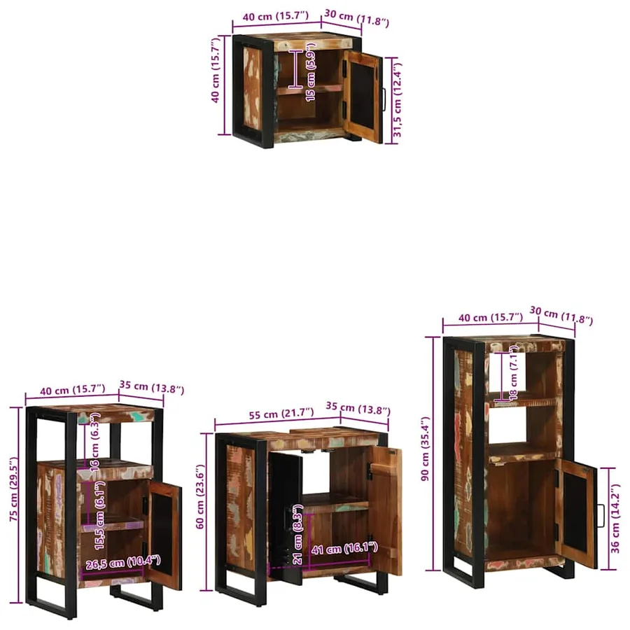 Ensemble de mobilier de salle de bain 4 pcs Bois Recyclé Solide - 17