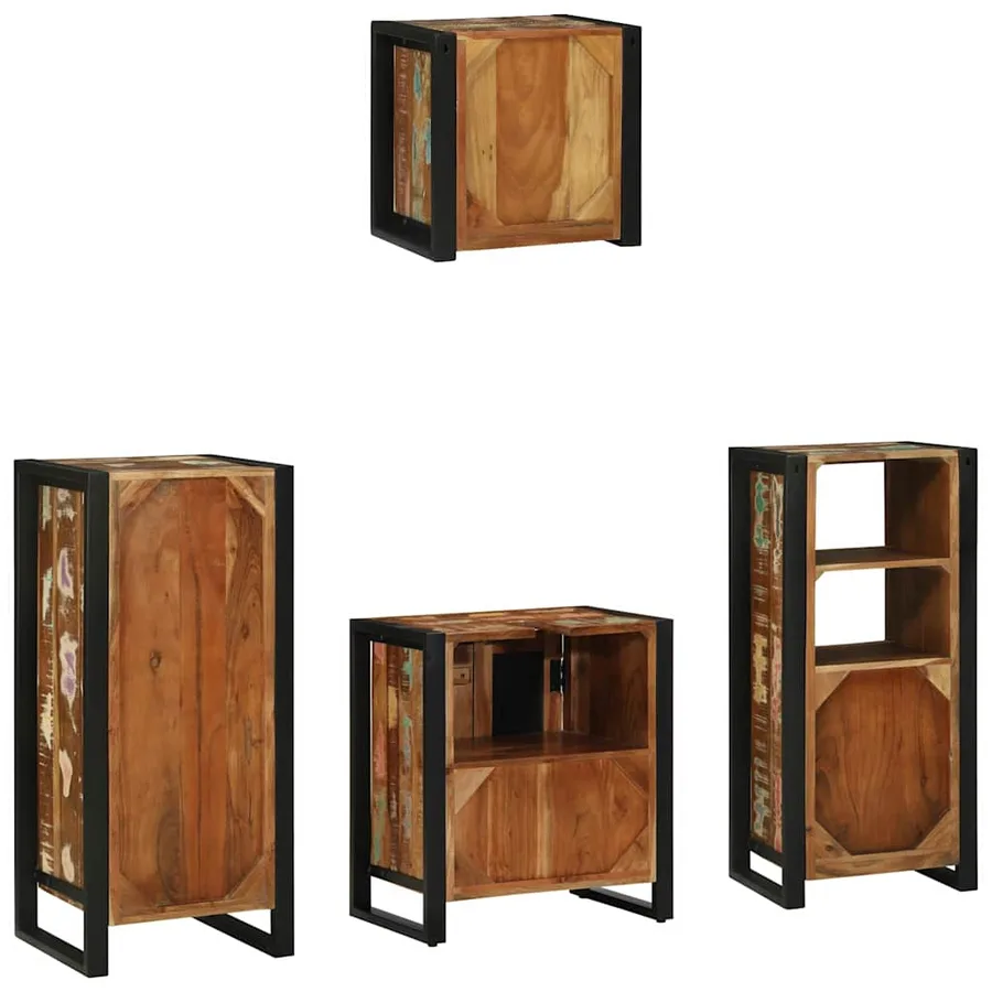 Ensemble de mobilier de salle de bain 4 pcs Bois Recyclé Solide - 10