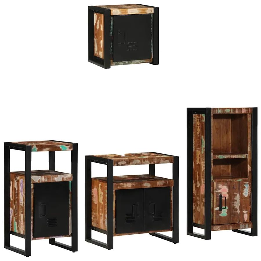 Ensemble de mobilier de salle de bain 4 pcs Bois Recyclé Solide - 10