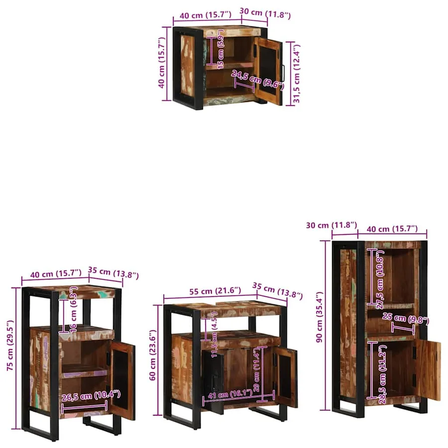 Ensemble de mobilier de salle de bain 4 pcs Bois Recyclé Solide - 17