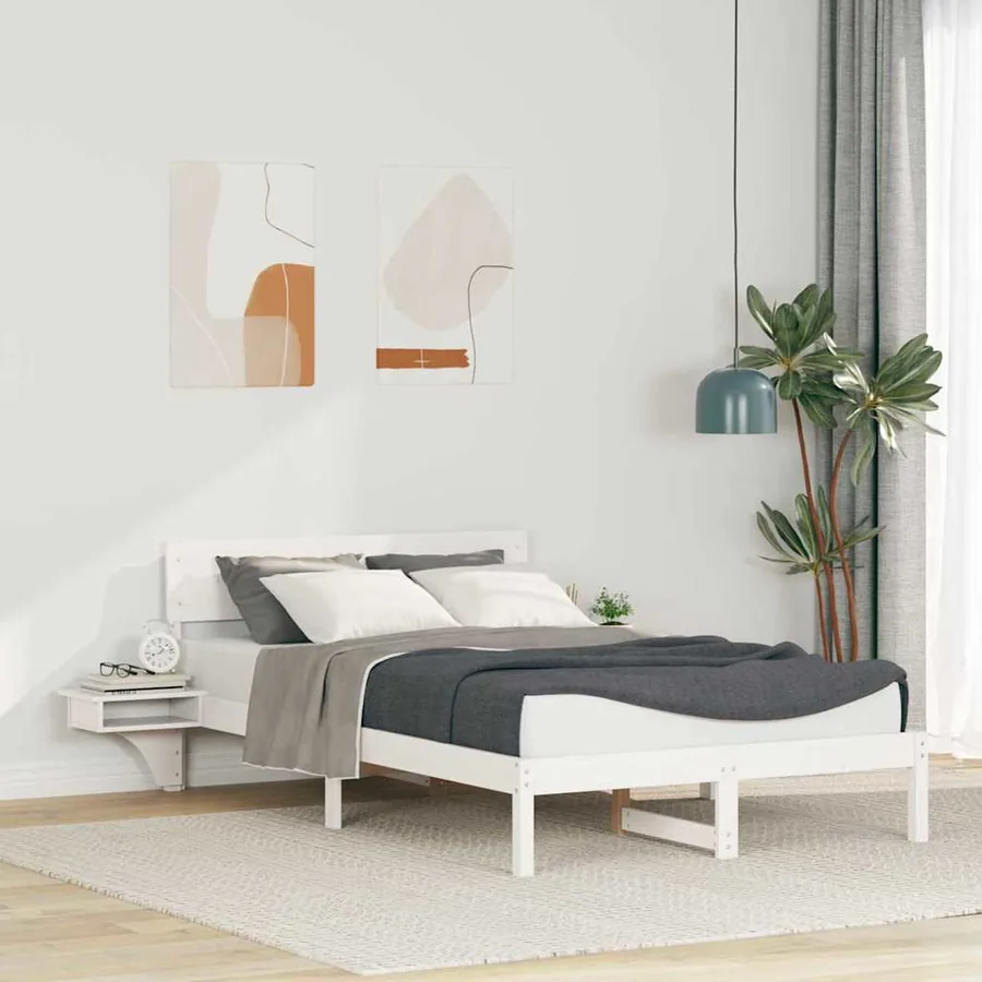 Cadre de lit avec tête de lit Blanc 120 x 200 cm Pin massif