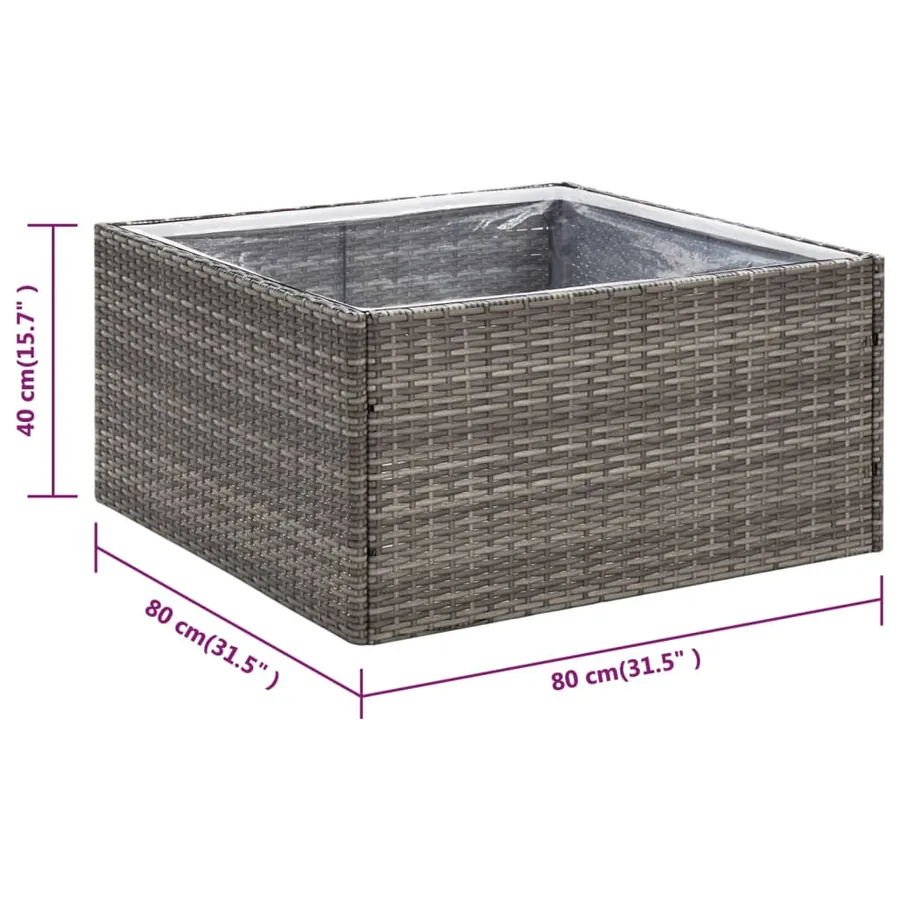 Jardinière Gris 80x80x40 cm Résine tressée - 6