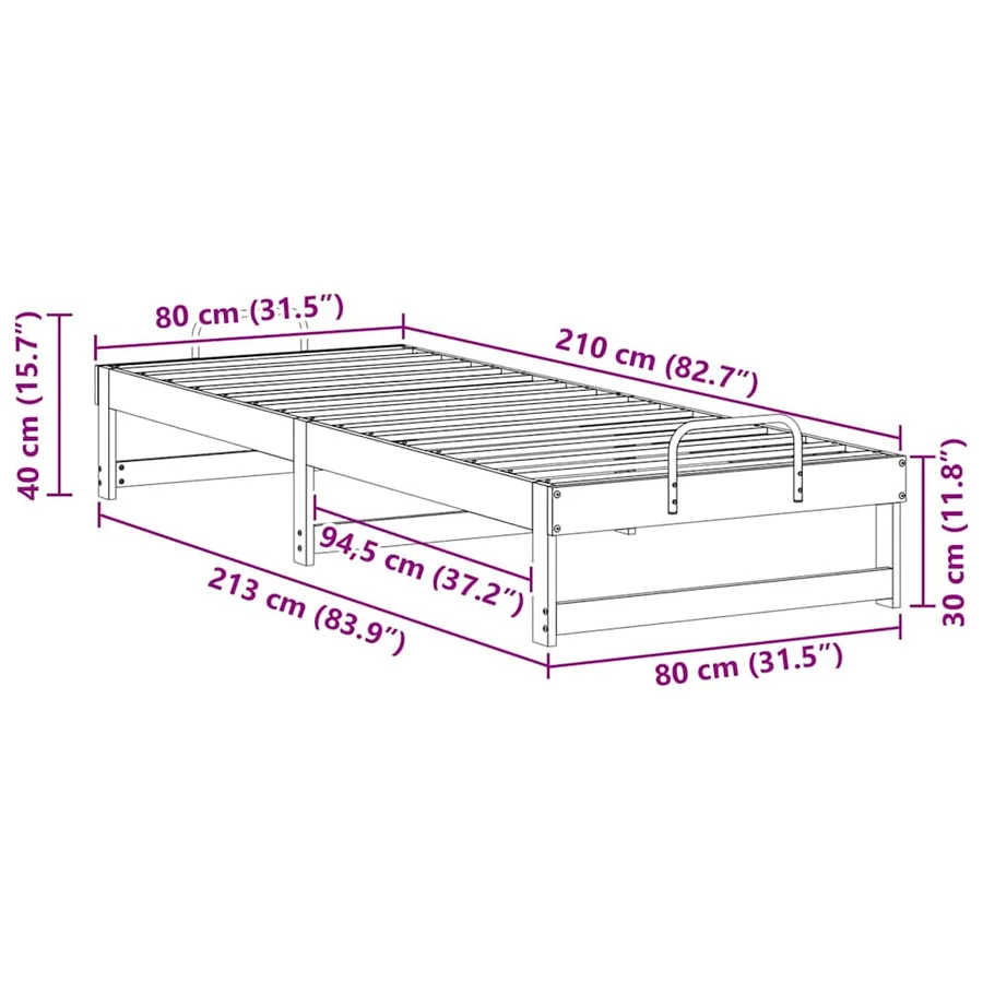Cadre de lit Blanc 80 x 210 cm Pin massif - 10