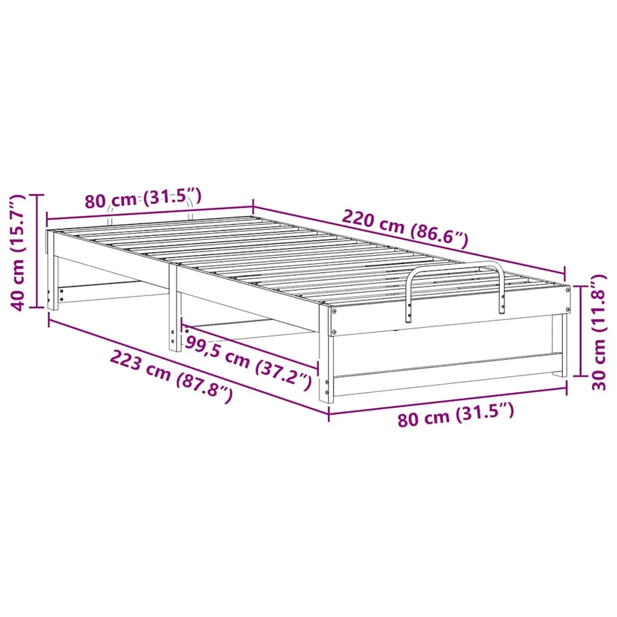 Cadre de lit Marron 80 x 220 cm Pin massif - 8