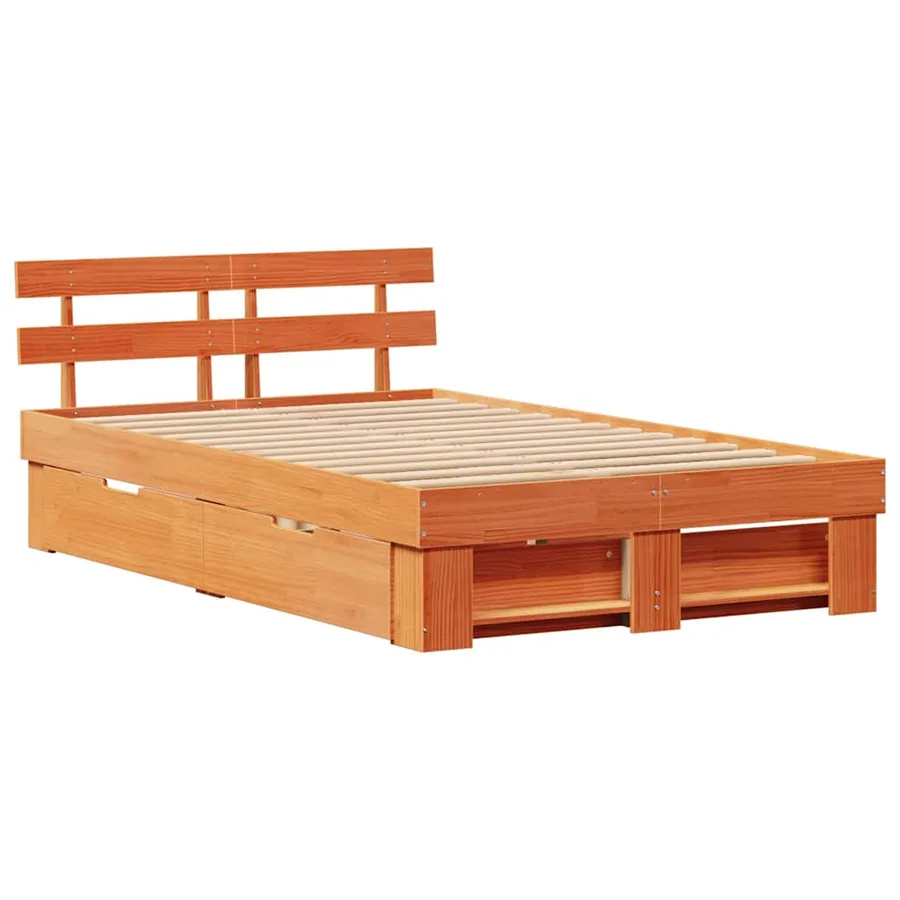 Cadre de lit avec tête de lit Brun cire 135 x 190 cm Pin massif - 5