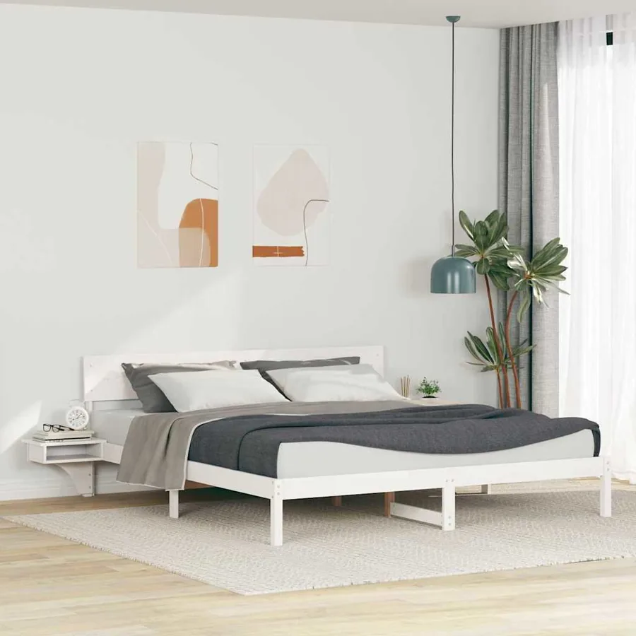 Cadre de lit avec tête de lit Blanc 180 x 200 cm Pin massif