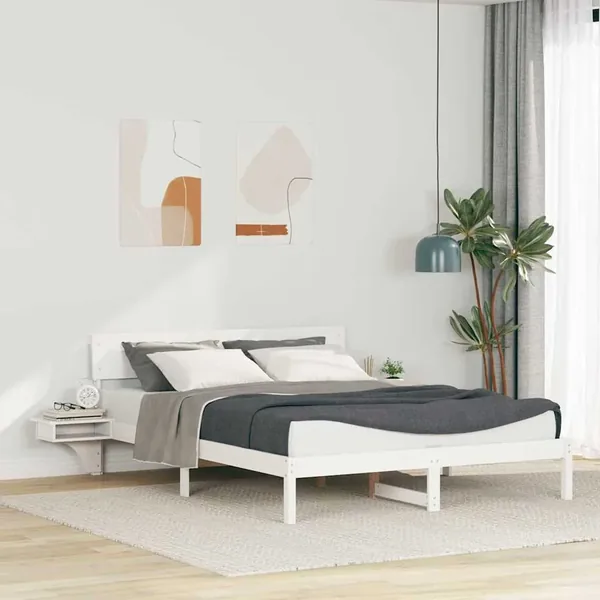 Cadre de lit avec tête de lit Blanc 160 x 200 cm Pin massif