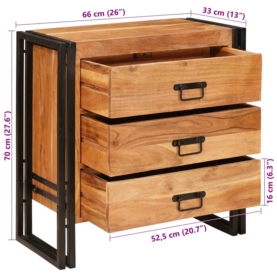 Buffet avec tiroir Marron 66 x 33 x 70 cm Bois d'Acacia Massif - 10