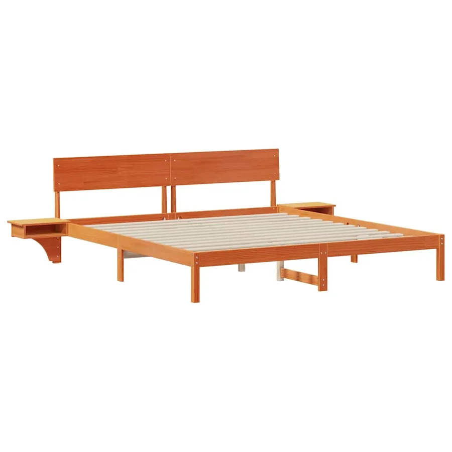 Cadre de lit avec tête de lit Brun cire 200 x 200 cm Pin massif - 4