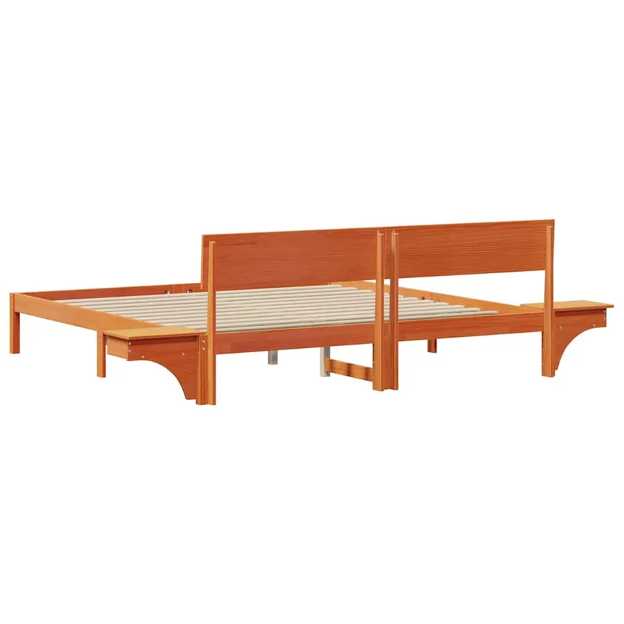 Cadre de lit avec tête de lit Brun cire 200 x 200 cm Pin massif - 7