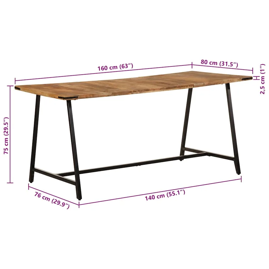 Table à manger 160x80x75 cm bois de manguier massif - 9