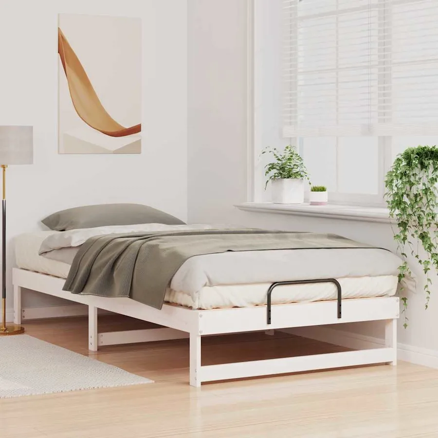 Cadre de lit Blanc 100 x 210 cm Pin massif - 3