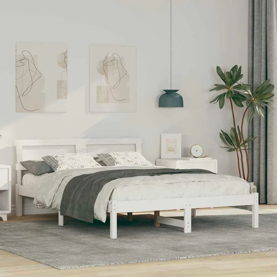 Cadre de lit avec tête de lit Blanc 120 x 190 cm Pin massif