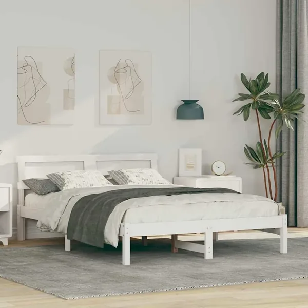 Cadre de lit avec tête de lit Blanc 120 x 190 cm Pin massif