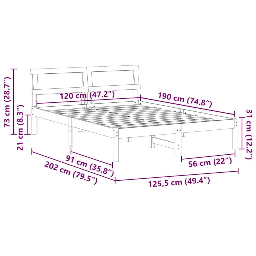 Cadre de lit avec tête de lit Blanc 120 x 190 cm Pin massif - 11