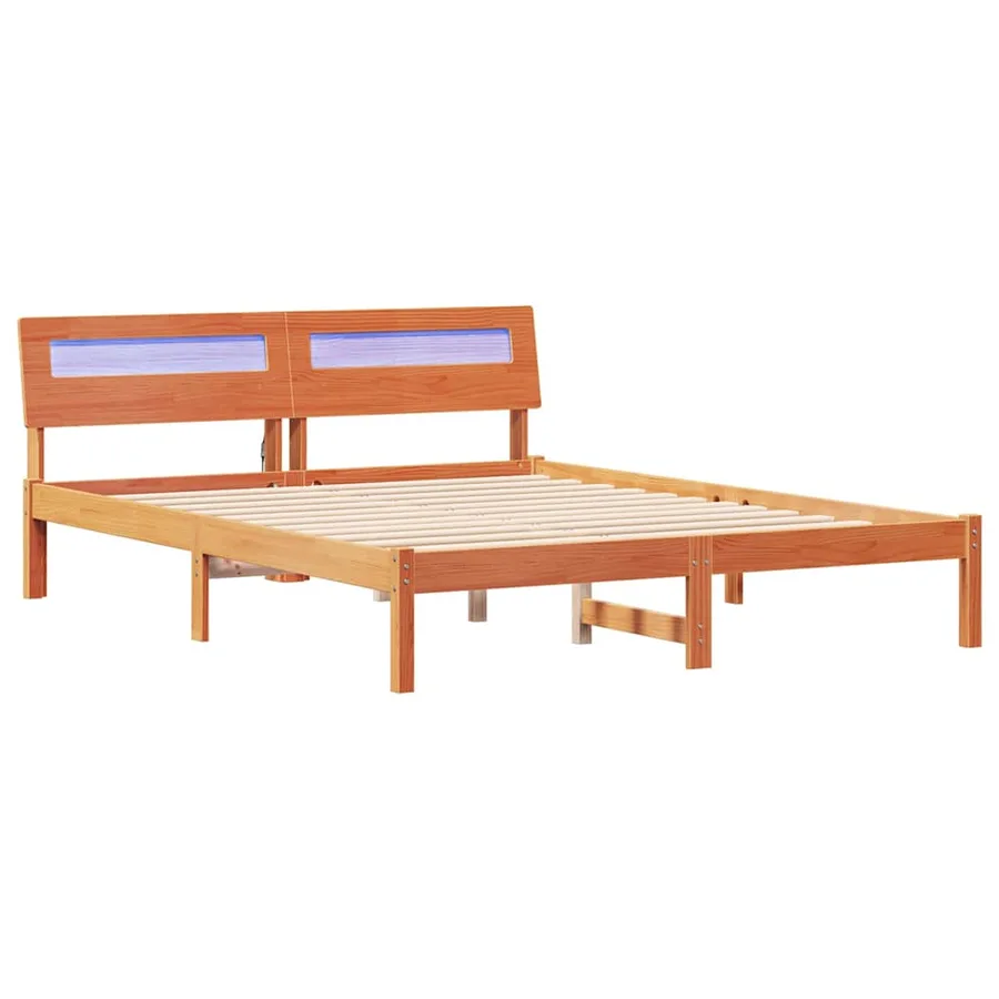 Cadre de lit avec tête de lit Brun cire 150 x 200 cm Pin massif - 2