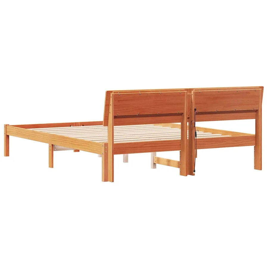 Cadre de lit avec tête de lit Brun cire 150 x 200 cm Pin massif - 7
