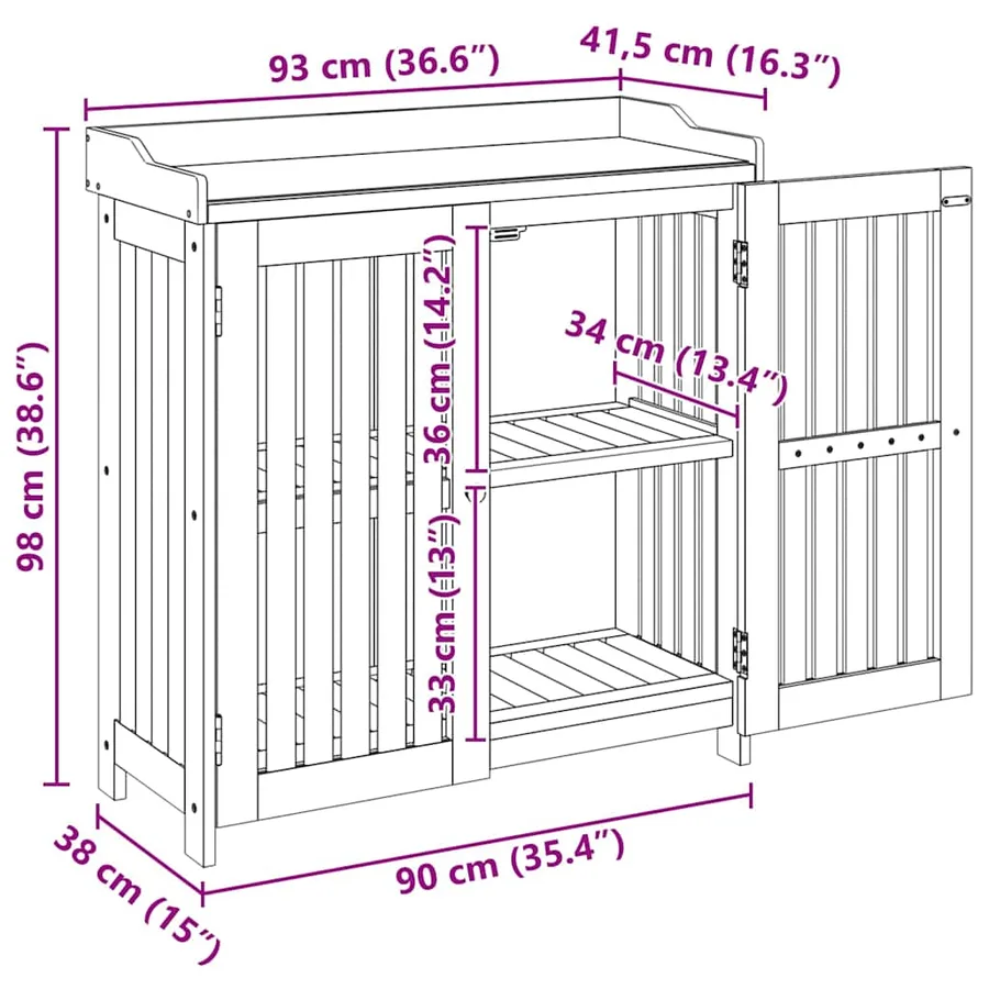 Armoire de jardin Naturel 93 x 41,5 x 98cm Bois d'Acacia Massif - 11