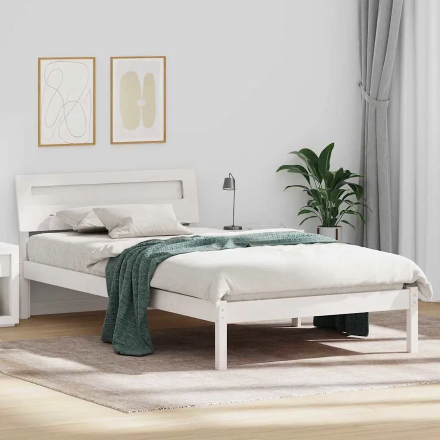 Cadre de lit avec tête de lit Blanc 75 x 190 cm Pin massif