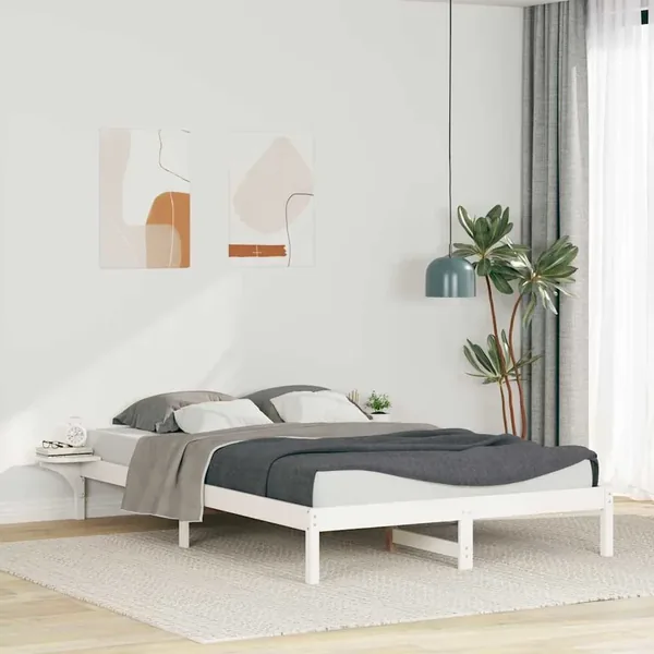 Cadre de lit avec tables de chevet Blanc 140 x 220 cm