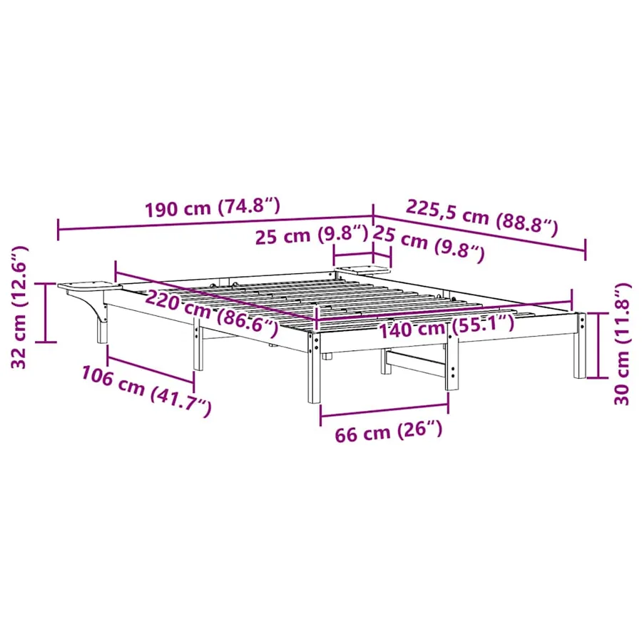 Cadre de lit avec tables de chevet Blanc 140 x 220 cm - 11