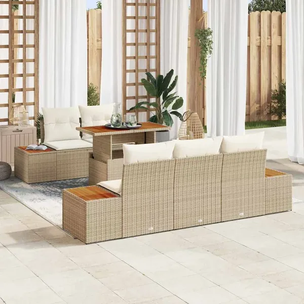 Ensemble de canapé de jardin 6 pcs Beige Poly rotin