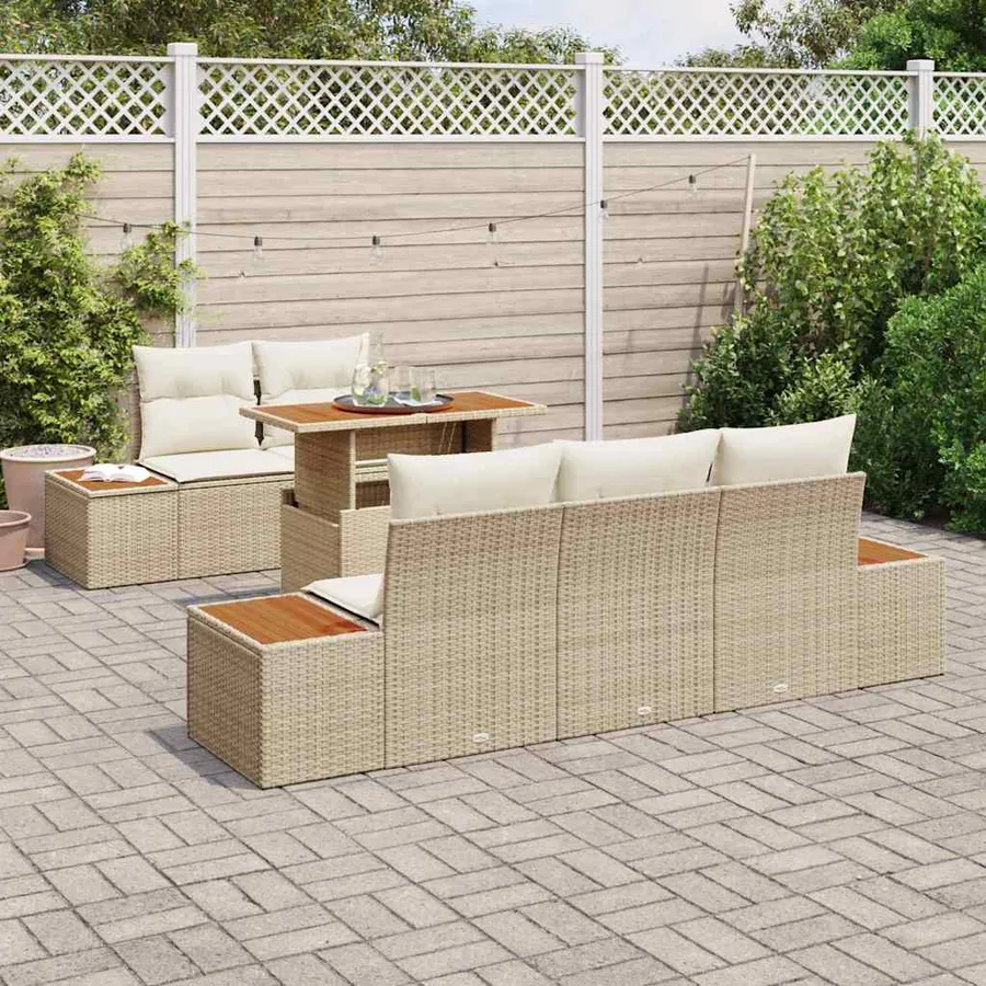 Ensemble de canapé de jardin 6 pcs Beige Poly rotin - 3