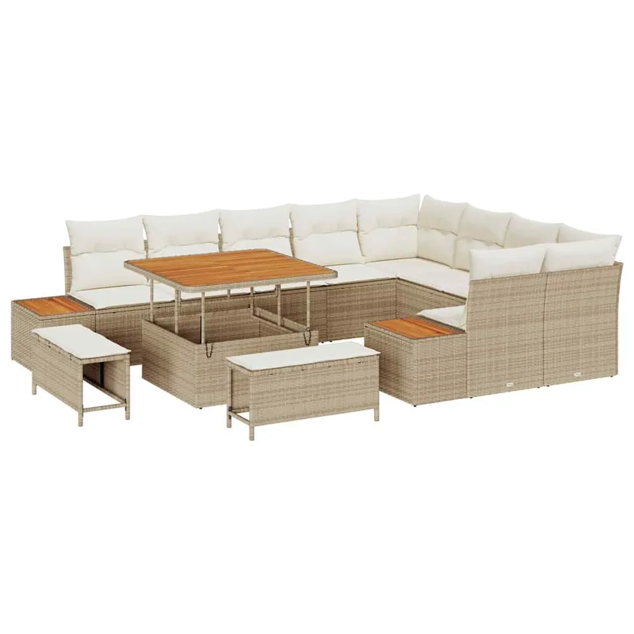 Ensemble de canapé de jardin 12 pcs Beige Poly rotin - 2