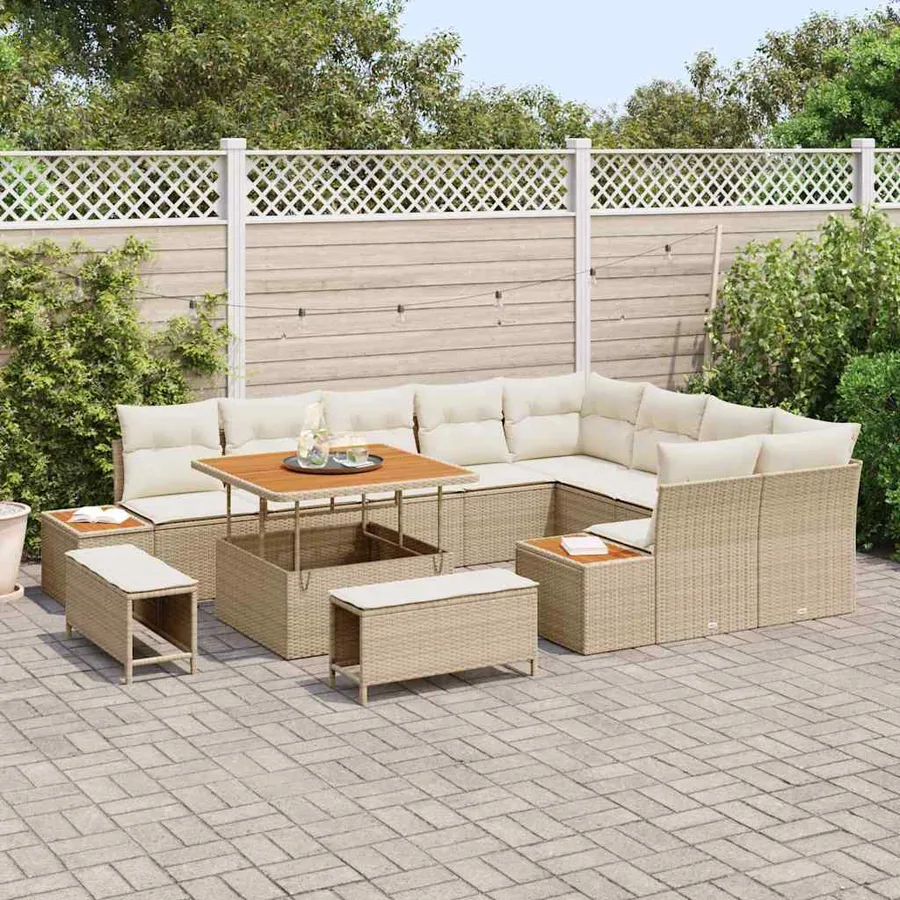 Ensemble de canapé de jardin 12 pcs Beige Poly rotin - 3