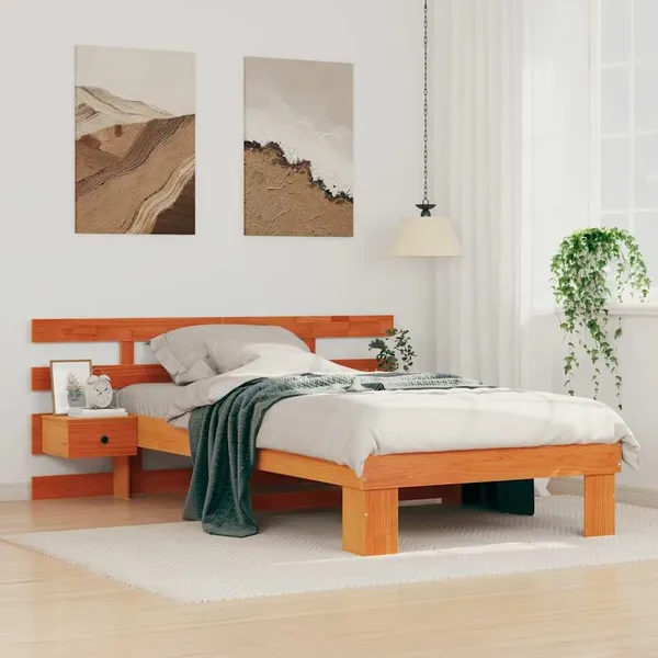 Cadre de lit avec tête de lit Brun cire 100 x 200 cm Pin massif