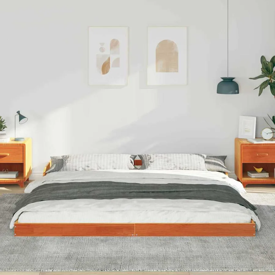 Cadre de lit Brun cire 200 x 220 cm Pin massif - 3