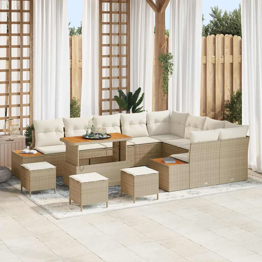 Ensemble de canapé de jardin 13 pcs Beige Poly rotin