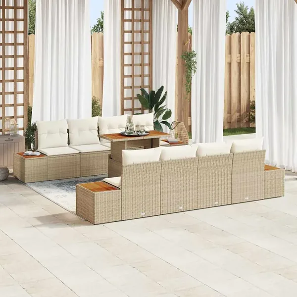 Ensemble de canapé de jardin 9 pcs Beige Poly rotin