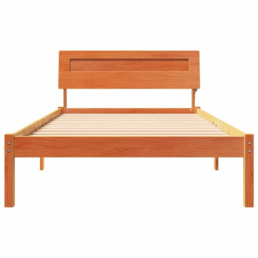 Cadre de lit avec tête de lit Brun cire 90 x 200 cm Pin massif - 5