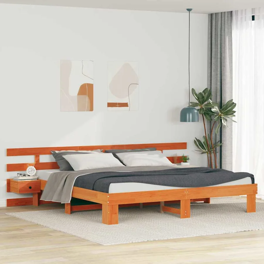 Cadre de lit avec tête de lit Marron 180 x 200 cm Pin massif
