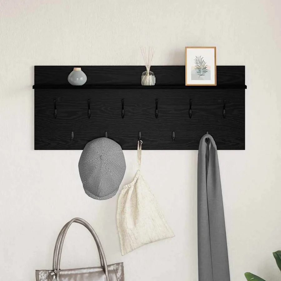 Porte-manteau mural avec étagère Chêne noir 100 x 40 x 12 cm - 4