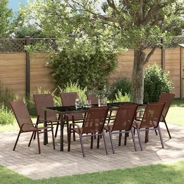 Ensemble de salle à manger pour jardin 9 pcs Marron et Noir