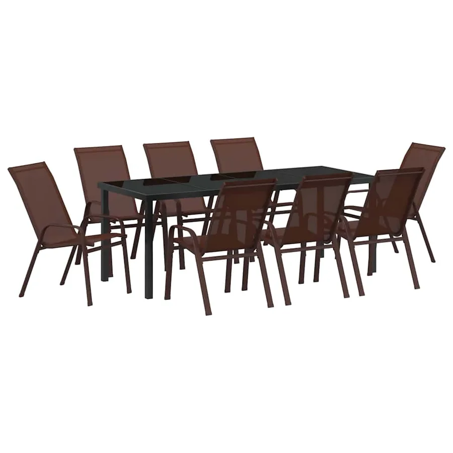Ensemble de salle à manger pour jardin 9 pcs Marron et Noir - 2