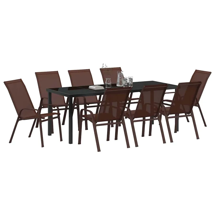 Ensemble de salle à manger pour jardin 9 pcs Marron et Noir - 3