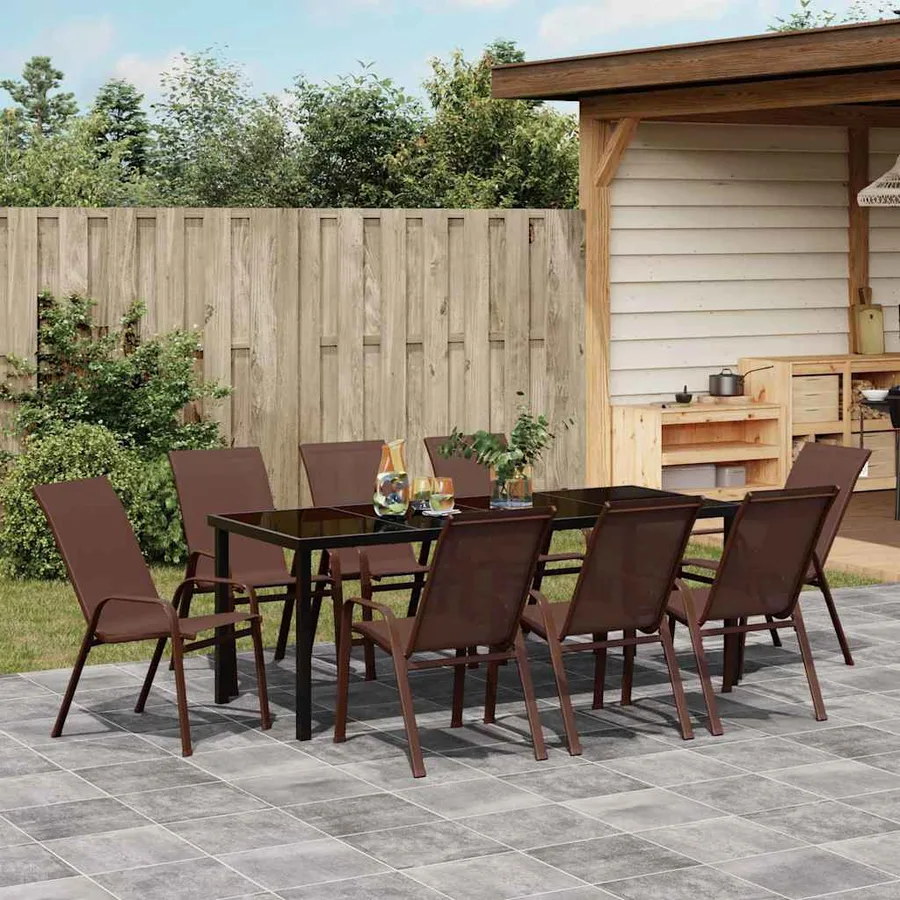 Ensemble de salle à manger pour jardin 9 pcs Marron et Noir - 4