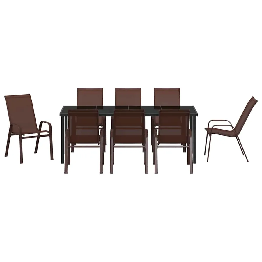 Ensemble de salle à manger pour jardin 9 pcs Marron et Noir - 7