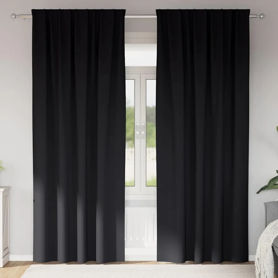 Rideaux occultants avec anneaux 2 pcs Noir 260 x 140 cm