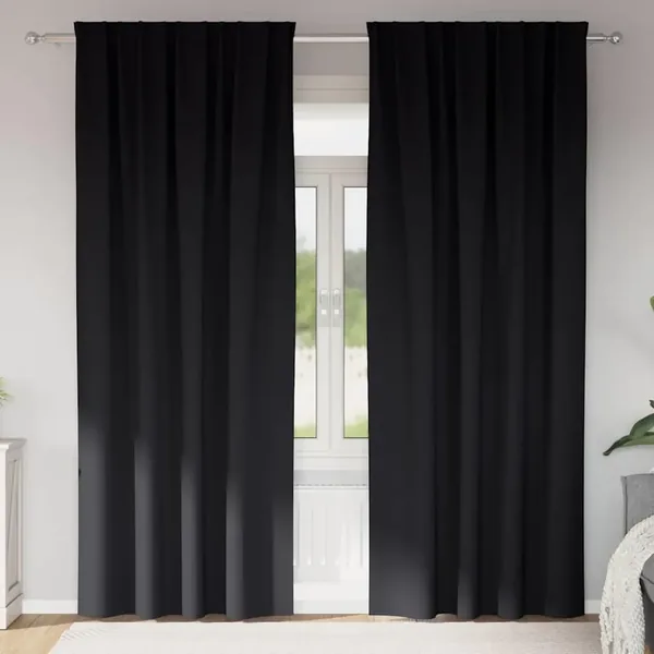Rideaux occultants avec anneaux 2 pcs Noir 260 x 140 cm